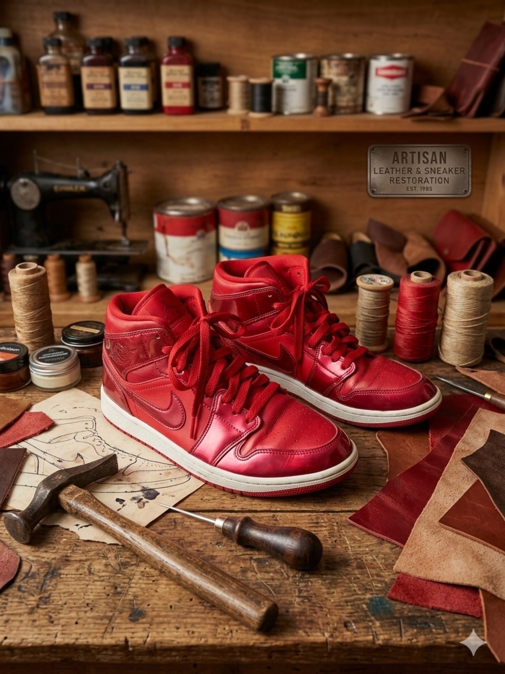 Nike Women’s Red High-Top Sneakers with White Midsole 9.5